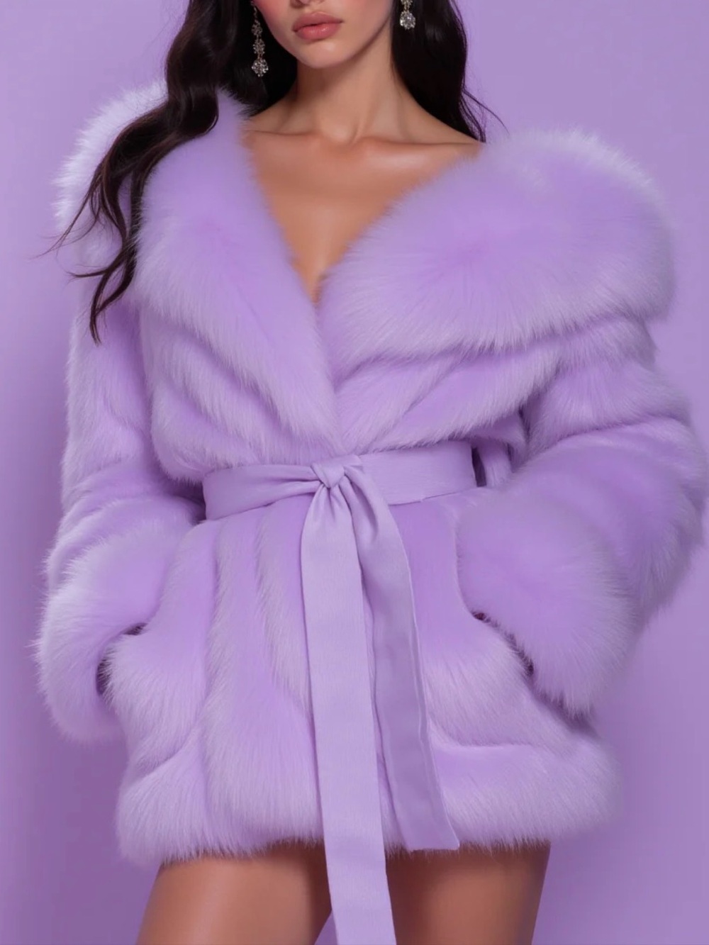 Lavender Faux Fur Belted Short Coat — Women's Intimates & Sleepwear by Khepris